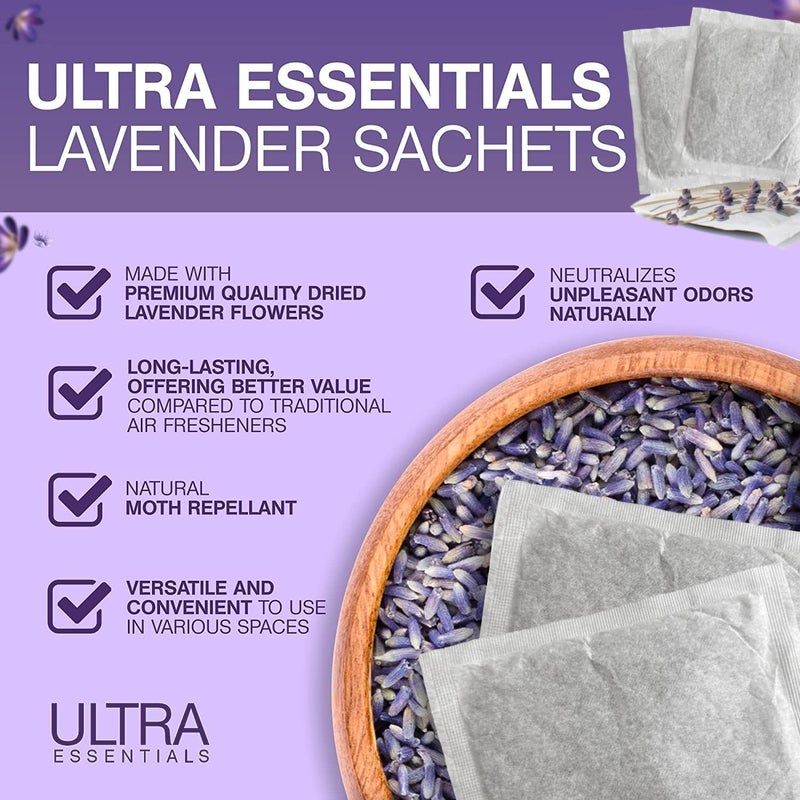 Ultra Essentials Lavender Sachet for Dryer, Closet & Drawer Fragrance, Freshens Laundry, Naturally Scented Sachets for Shoes, Gym Bags, Cars & Sweater Storage w/Premium Extra Flowers, Grown in USA (18 Pack) - Image 5